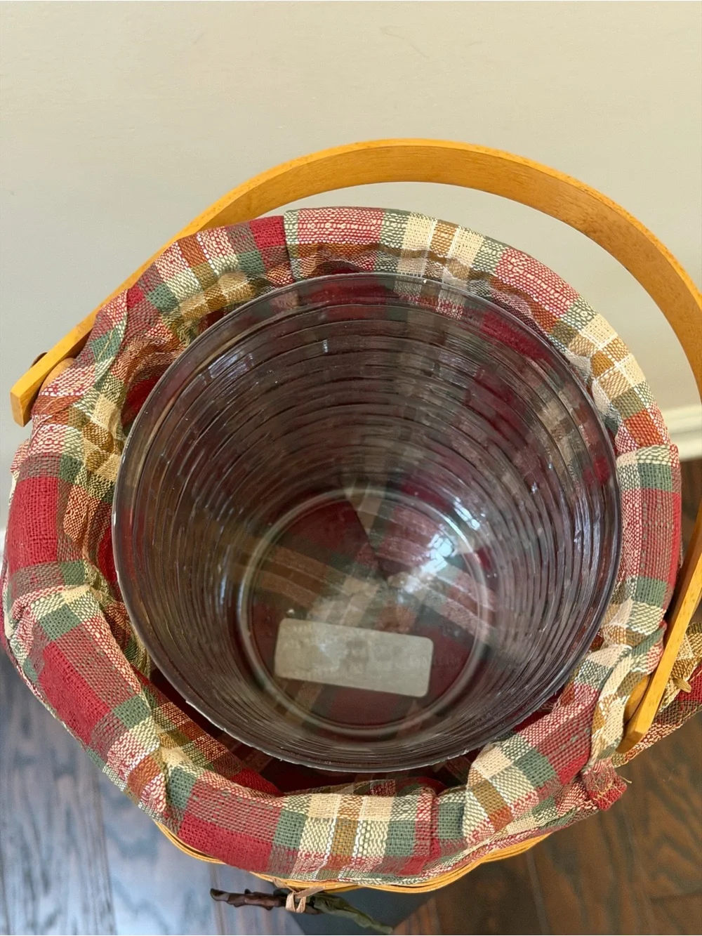 Longaberger 2000 Vintage Fall Basket Wooden Handle Fabric & Plastic Liner